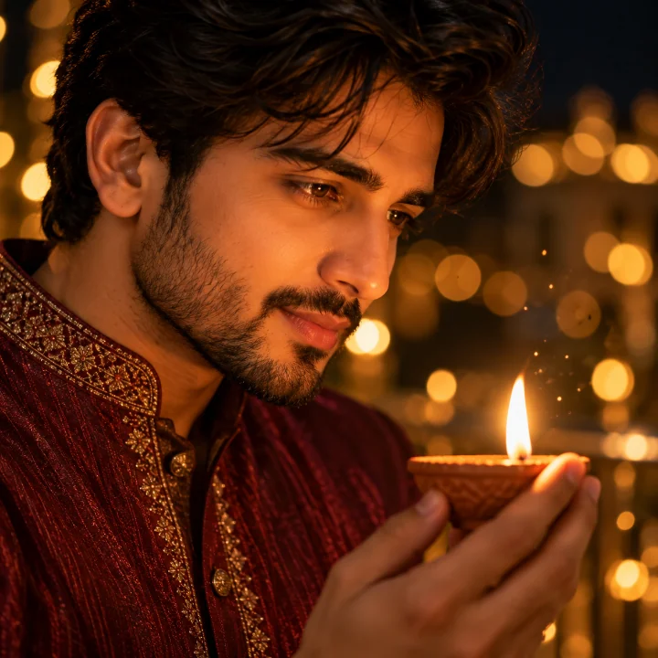 Sample Image: Atmospheric Diya-Lit Close-Up Portrait