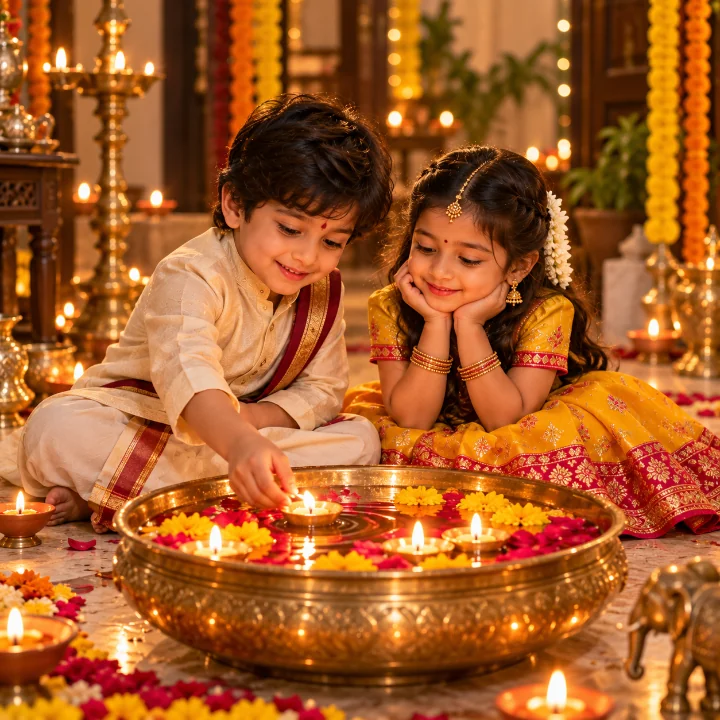 Sample Image: Children's Festive Joy with Traditional Clay Diyas