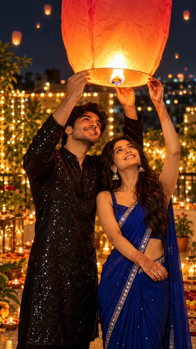 Sample Image: Romantic Sky Lantern Release at Night