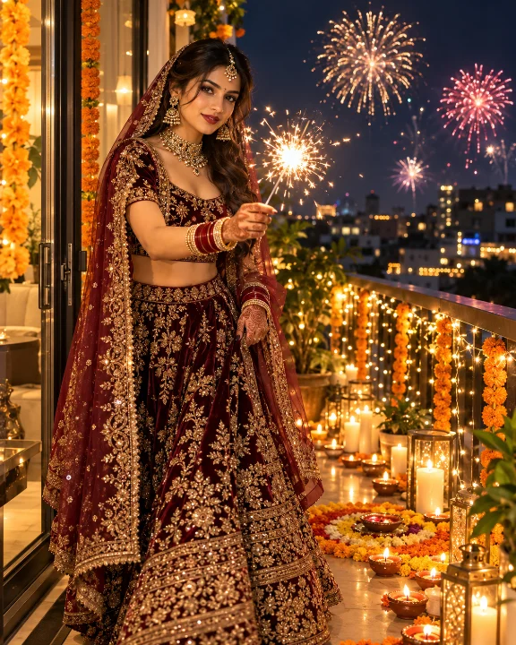 Sample Image: Royal Embroidered Maroon Lehenga with Festive Sparkler