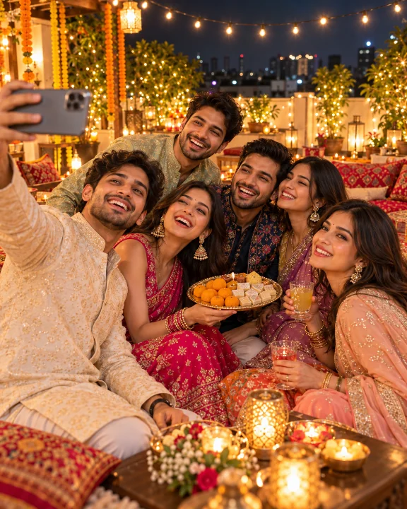 Sample Image: Festive Friends Gathering with Sweets (Mithai)