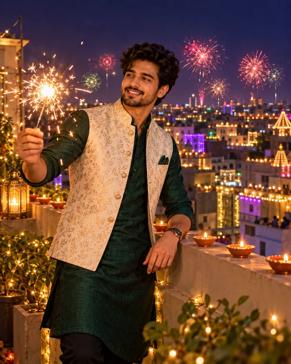 Sample Image: Rooftop Fireworks Bokeh (ChatGPT)