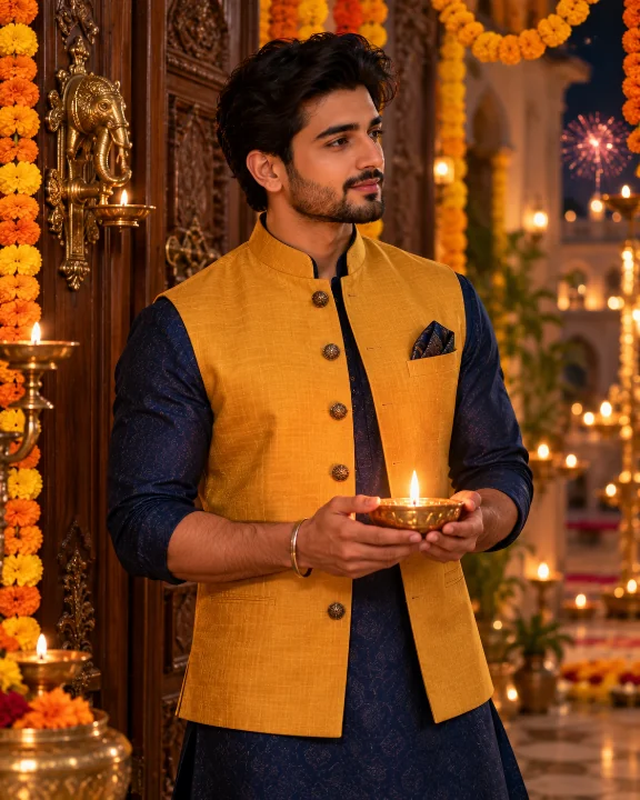 Sample Image: Royal Raw Silk Kurta & Nehru Jacket Portrait