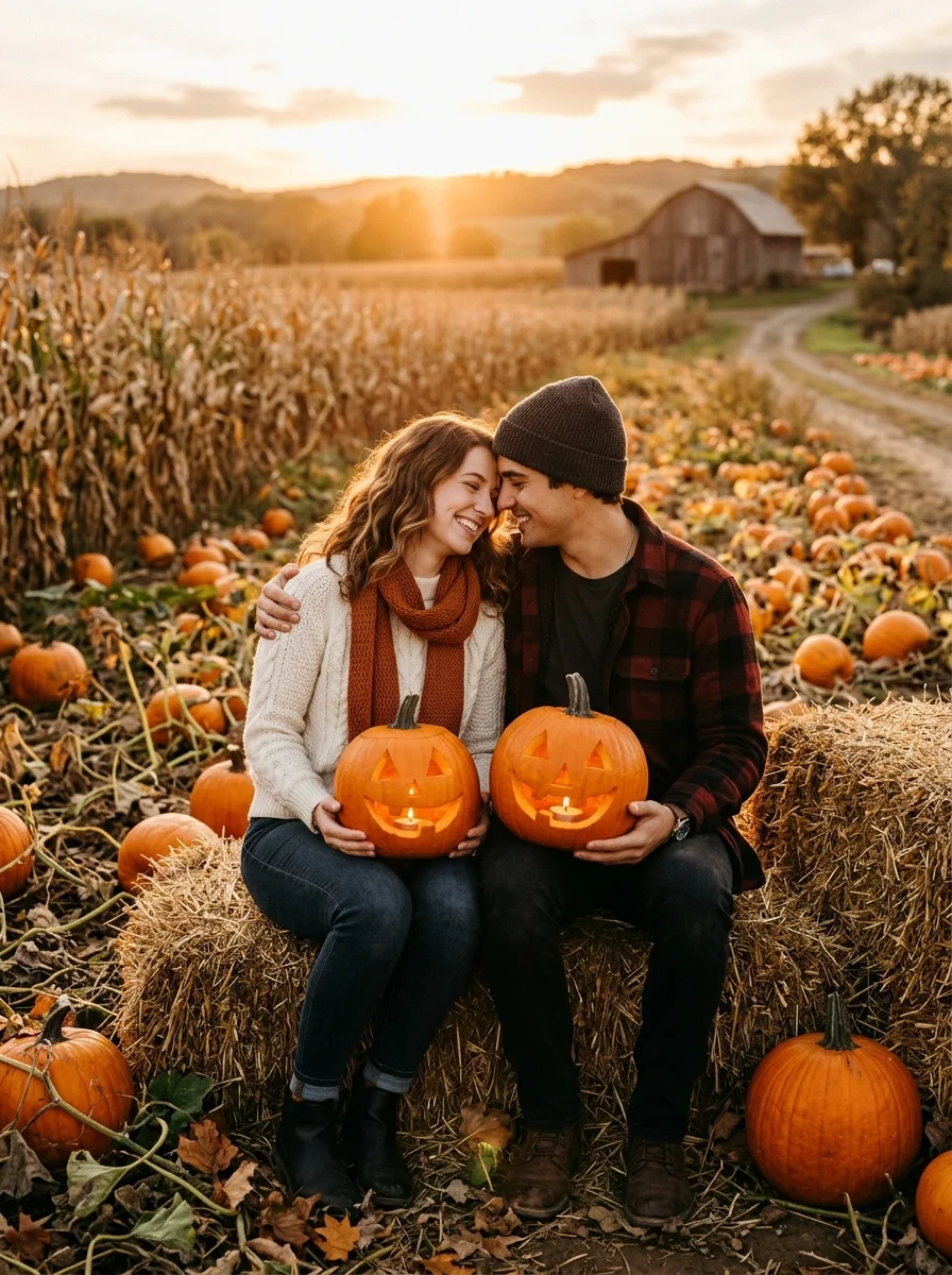 Gemini Reference: Couples Rustic Pumpkin Patch Golden Hour